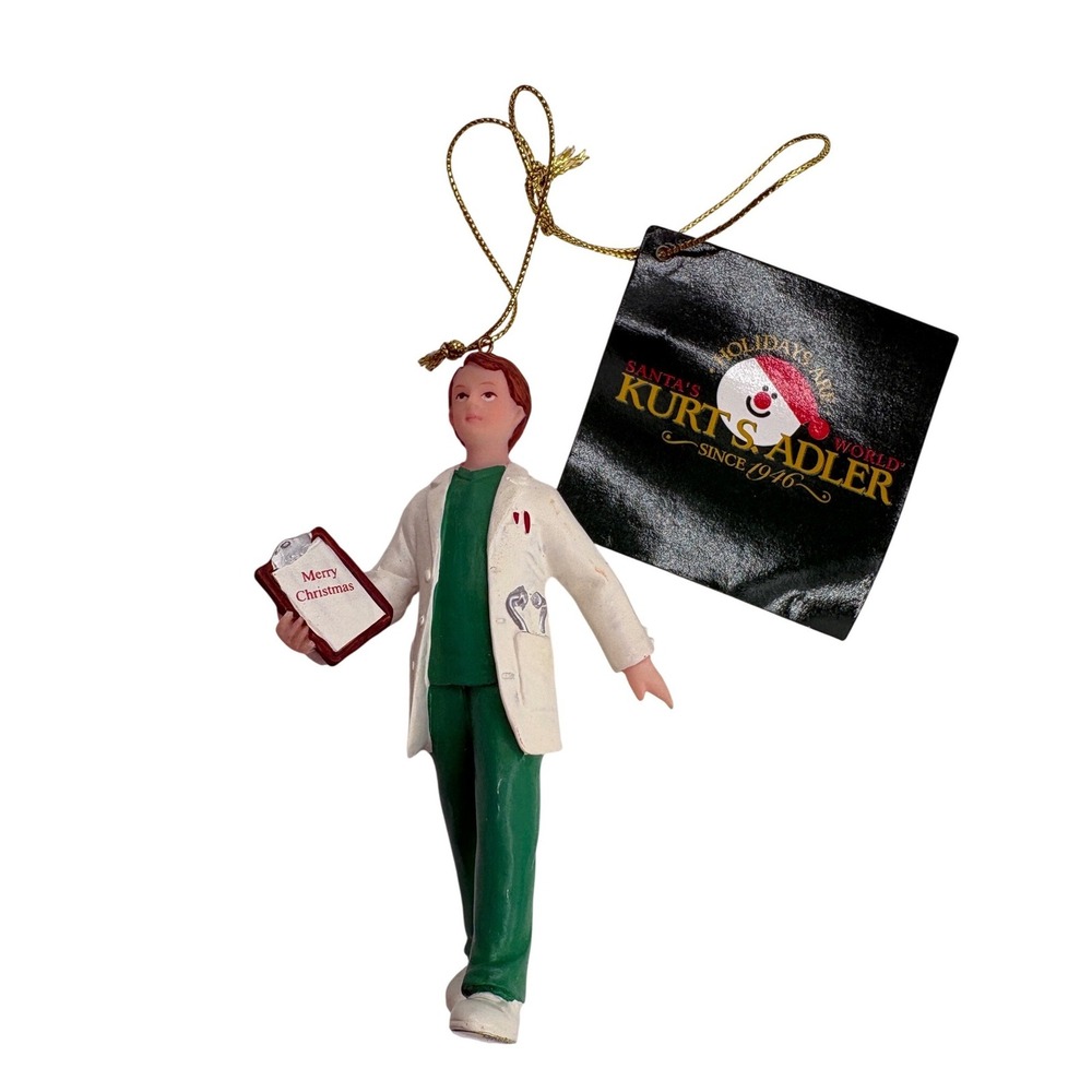 Vintage Kurt Adler Ornament Professional Doctor Male Green Scrubs 2002 Christmas